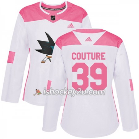 Dame NHL San Jose Sharks Trøje Logan Couture 39 Adidas 2017-2018 Hvid Lyserød Fashion Authentic